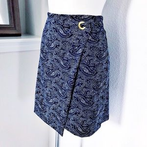 Michael Kors Faux Wrap Paisley Mini Skirt in True Navy, New with Tag
